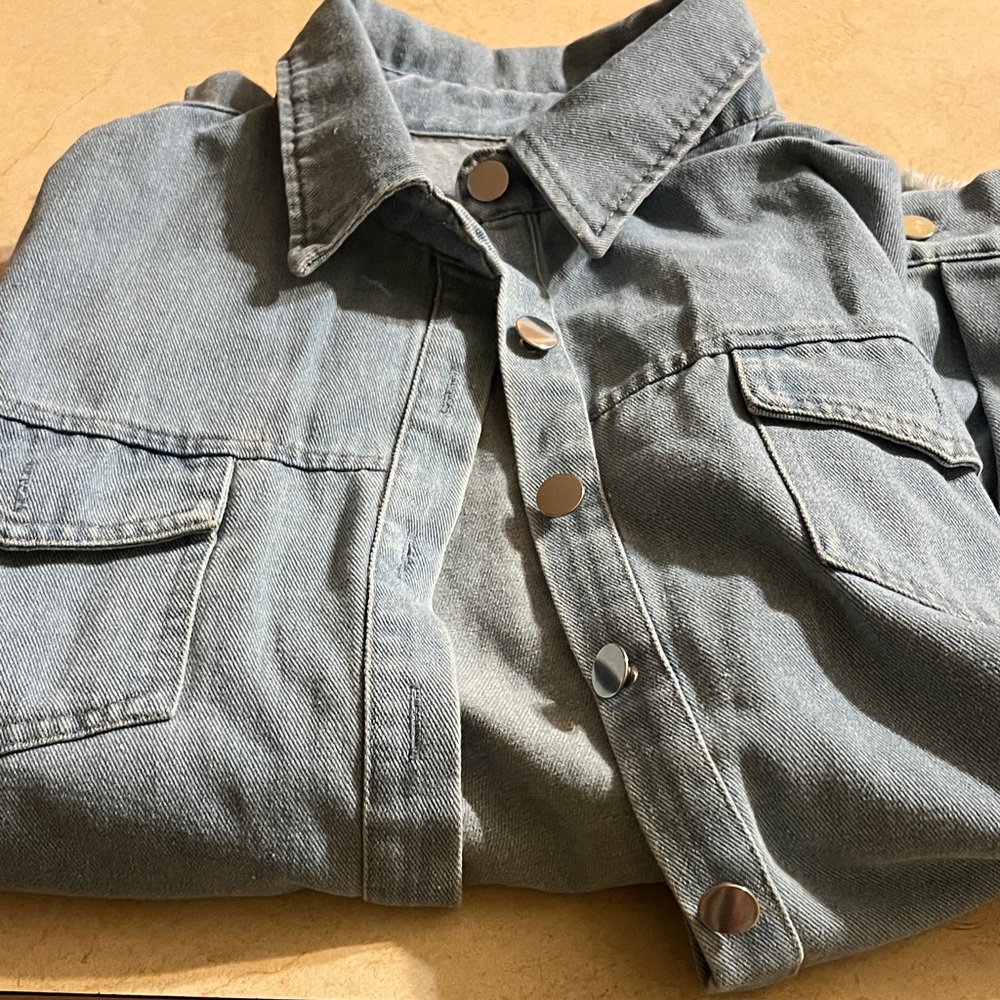 Light Blue Denim Jacket with Silver Buttons